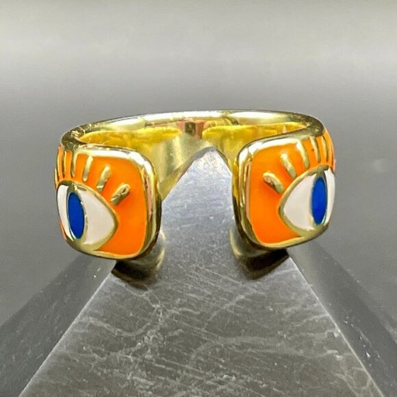 Evil Eye Enamel and Copper Adjustable Ring #1209 ORANGE - Picture 11 of 11